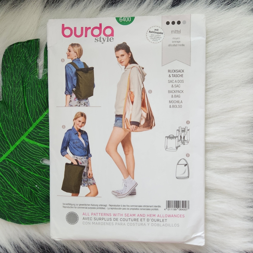 Burda Style Sewing Pattern 6400 Backpack Rucksack